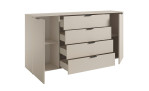 Kommode Linus in der Farbe Kaschmir, Schrägansicht mit geöffneten Türen und Schubladen