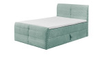 Hellgrünes Madison-Boxspringbett, 120 x 200, mit einem gesteppten Kopfteil und einer Stoffschublade mit Stauraum.