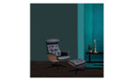 Relaxsessel Timeout in schwarz, Schale in Nussbaum, drehbarer X-Fuß und Hocker