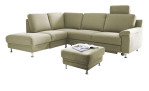 Komfort-Ecksofa LASCONDO Riva, in der Farbausführung Taupe, mit einem Hocker
