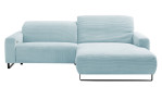 Komfort-Wohnlandschaft Lascondo Elwa, in der Farbausführung Light Blue, Frontansicht mit der Kopfteilverstellung links