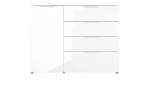 Sideboard Owingen in weiß mit Glasauflagen, 4 Schublade und 1 Tür, Ansicht von vorne