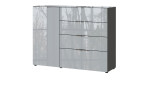 Sideboard Owingen in Silbergrau/Graphit, mit Glasauflagen, 4 Schubladen und 1 Tür