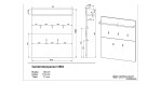 Garderobenpaneel Luna in Kaschmir, mit 5 Haken und Stange, Ansicht Skizze mit Maßen