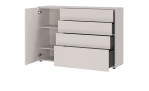 Kommode Luna in Kaschmir, mit 1 Tür und 4 Schubladen, Ansicht mit offenen Elementen