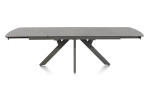 Esstisch Vegas mit Tischplatte aus Keramik auf Glas in Marmor-Optik in Anthrazit und Gestell aus graphitfarbenem Metall, ausgezogen