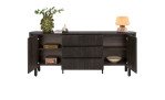 Sideboard Ravello aus dunkelm Eichenfurnier in Basalt, Ansicht offene Türen