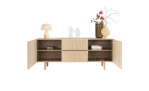 Sideboard Azulo aus Eiche-Furnier mit 2 Türen und 2 Schubladen, Ansicht mit offenen Türen