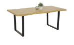 Esstisch Margot mit Tischplatte im Wildeiche-Dekor und Baumkanten-Optik, Kufengestell aus schwarzem Metall