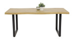 Esstisch Margot mit Tischplatte im Wildeiche-Dekor und Baumkanten-Optik, Kufengestell aus schwarzem Metall, Seitenansicht