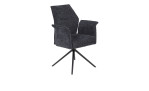 Stuhl Dora I mit Bezug in Anthrazit aus Webstoff in Teddyoptik, Vierfußgestell konisch aus grauem Metall