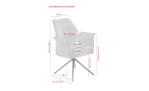 Stuhl Dora I mit Bezug in Weiß aus Webstoff in Teddyoptik, Vierfußgestell konisch aus grauem Metall, bemaßte Skizze