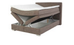 Boxspringbett Alice in der Farbe Taupe mit beiden Bettkästen geöffnet