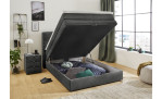 Boxspringbett Antonia de Luxe in der Farbe Grau im Schlafzimmer mit geöffnetem Bettkasten