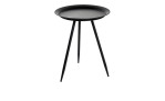 Beistelltisch Hardy 1 mit rundem Tablett-ähnlichem schwarzen Metalltopf und drei schlanken Beinen
