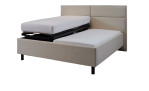 Komfort-Polsterbett Livorno in einem Bezugsstoff in Beige. Mit gezeigter Lift-Funktion.