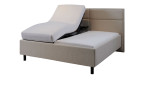 Komfort-Polsterbett Livorno in einem Bezugsstoff in Beige. Mit gezeigter TV-Position.