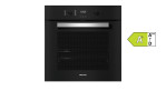 Schwarzer Miele-Einbau-Backofen H 2455 BP ACTIVE mit Digitalanzeige, Metallgriff und Energieeffizienzklasse A+.