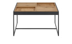 Couchtisch Livia mit Tischplatte in HWP Eiche furniert und geölt, sowie Gestell aus schwarzem Metall, Funktion Seitenansicht
