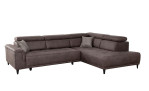 Komfort-Wohnlandschaft Aria: Großes, dunkelbraunes L-förmiges Sofa, zwei Kissen, schwarze Füße, 85 cm hoch für hohen Komfort.