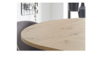 Im Hintergrund sind ein Ausziehtisch aus hellem Holz aus dem Biblis-System, ein grauer Stuhl, Pflanzen und schwarze Vasen zu sehen.