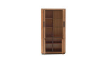 Vitrine Grazia: Hoher Holzschrank, 107 x 200 x 40 cm, Glastüren und -einlegeböden, weißer Hintergrund.