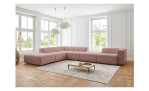 Komfort-Ecksofa plano|FORM Toronto, in der Farbausführung Rose, in einem Raum stehend, mit einem Hocker