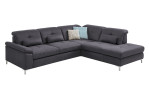 Komfort-Ecksofa plano|FORM Marbella, in der Farbausführung Grau, Schrägansicht mit Kissen