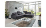 Komfort-Ecksofa plano|FORM Marbella, in der Farbausführung Grau, in einem Raum stehend mit der Kopfteilverstellung