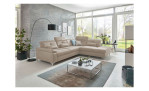 Komfort-Ecksofa plano|FORM Marbella, in der Farbausführung Natur, in einem Raum stehend mit der Kopfteilverstellung