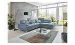 Komfort-Ecksofa plano|FORM Marbella, in der Farbausführung Ice, in einem Raum stehend mit der Kopfteilverstellung
