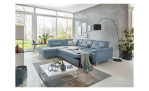 Komfort-Ecksofa plano|FORM Marbella, in der Farbausführung Ice, in einem Raum stehend mit der Schlaffunktion