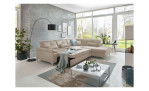 Komfort-Ecksofa plano|FORM Marbella, in der Farbausführung Natur, in einem Raum stehend mit der Schlaffunktion