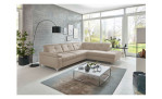 Komfort-Ecksofa plano|FORM Marbella, in der Farbausführung Natur, in einem Raum stehend ohne Kissen