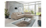 Komfort-Ecksofa plano|FORM Marbella, in der Farbausführung Natur, in einem Raum stehend mit Kissen