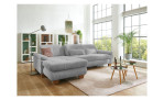 Komfort-Wohnlandschaft plano|FORM Marbella, in der Farbausführung Grey , in einem Raum stehend, mit der Sitztievenverstellung und Kissen