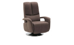Basis-Relaxsessel plano|FORM Swing Chair in einem Bezugsstoff in Platin und einem Drehteller in Edelstahl. Schräge Seitenansicht.