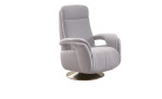 Komfort-Relaxsessel plano|FORM Swing Chair im Bezugsstoff platin und einem Drehteller in Edelstahl.