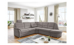 Komfort-Wohnlandschaft plano|FORM Easyplan Q+, in der Farbausführung Stone, in einem Raum stehend mit Kopfstütze und Relaxfunktion in der linken Ecke
