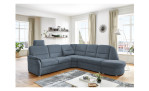 Komfort-Wohnlandschaft plano|FORM Easyplan Q+, in der Farbausführung Blue, in einem Raum stehend mit Kopfstütze und Relaxfunktion in der linken Ecke