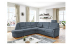 Komfort-Wohnlandschaft plano|FORM Easyplan Q+, in der Farbausführung Blue, in einem Raum stehend mit Kopfstütze und Relaxfunktion in der linken Ecke