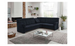 Komfort-Ecksofa plano|FORM Favorit, in der Farbausführung Blau, in einem Raum stehend mit der Relaxfunktion im linken Rückenteil