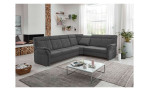Komfort-Ecksofa plano|FORM Favorit, in der Farbausführung Alu, in einem Raum stehend mit der Relaxfunktion im rechten Eckteil