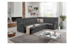 Komfort-Ecksofa plano|FORM Favorit, in der Farbausführung Alu, in einem Raum stehend mit der Bettfunktion