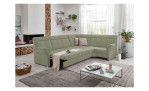Komfort-Ecksofa plano|FORM Favorit, in der Farbausführung Lind, in einem Raum stehend mit der Bettfunktion