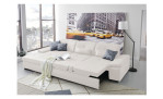 Komfort-Ecksofa plano|FORM Athen, in der Farbausführung White, in einem Raum stehend mit der  Schlaffunktion