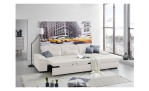 Komfort-Ecksofa plano|FORM Athen, in der Farbausführung White, in einem Raum stehend mit der Schlaffunktion, Frontseitig