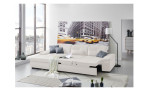 Komfort-Ecksofa plano|FORM Athen, in der Farbausführung White, in einem Raum stehend mit der Schlaffunktion, Frontseitig