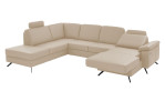 Komfort-Wohnlandschaft plano|FORM Wien, in der Farbausführung Beige, Schrägansicht mit der Funktion in der Ottomane