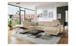 Komfort-Wohnlandschaft plano|FORM Wien, in der Farbausführung Beige, in einem Raum stehend mit dem offnen Stauraum